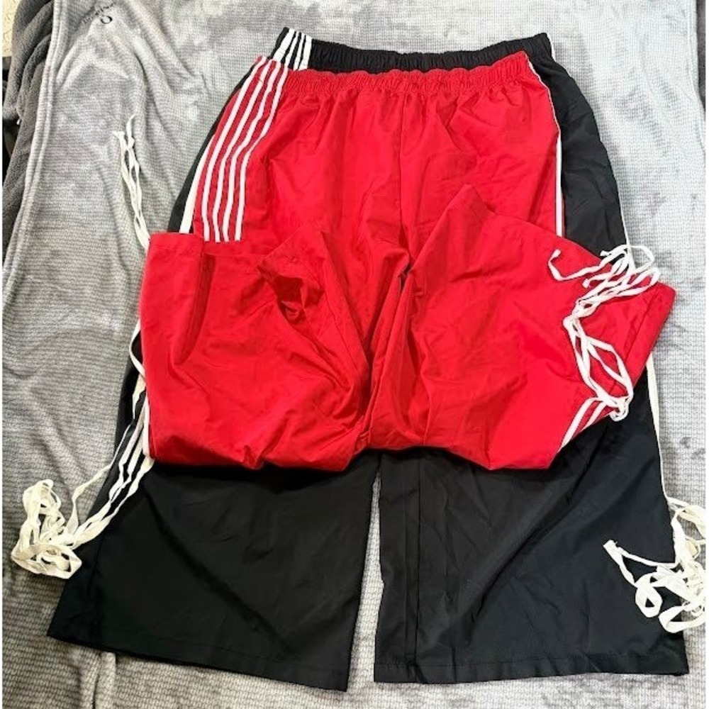 Shein Men Track Pants Bundle Red Black 3-Stripe Joggers 2XL Drawstring Hem 36x28